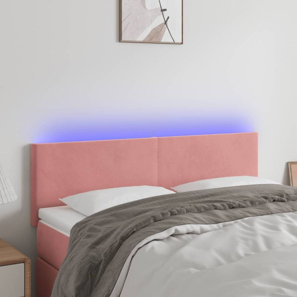 Vidaxl Čelo postele s LED ružové 144x5x78/88 cm zamat